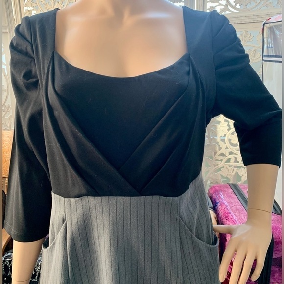 Igigi 2 Pc Look Ruched Pinstripe Dress, Plus Size 22/24 Black & Gray 3/4 Sleeves - Picture 8 of 15